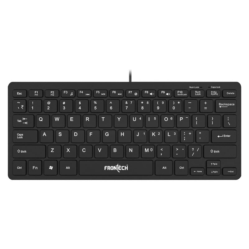 FRONTECH Wired Mini Keyboard | Membrane Keys with Retractable Stands | USB Plug & Play | Ergonomic & Comfortable Design | 1 Year Warranty (KB-0041, Black)
