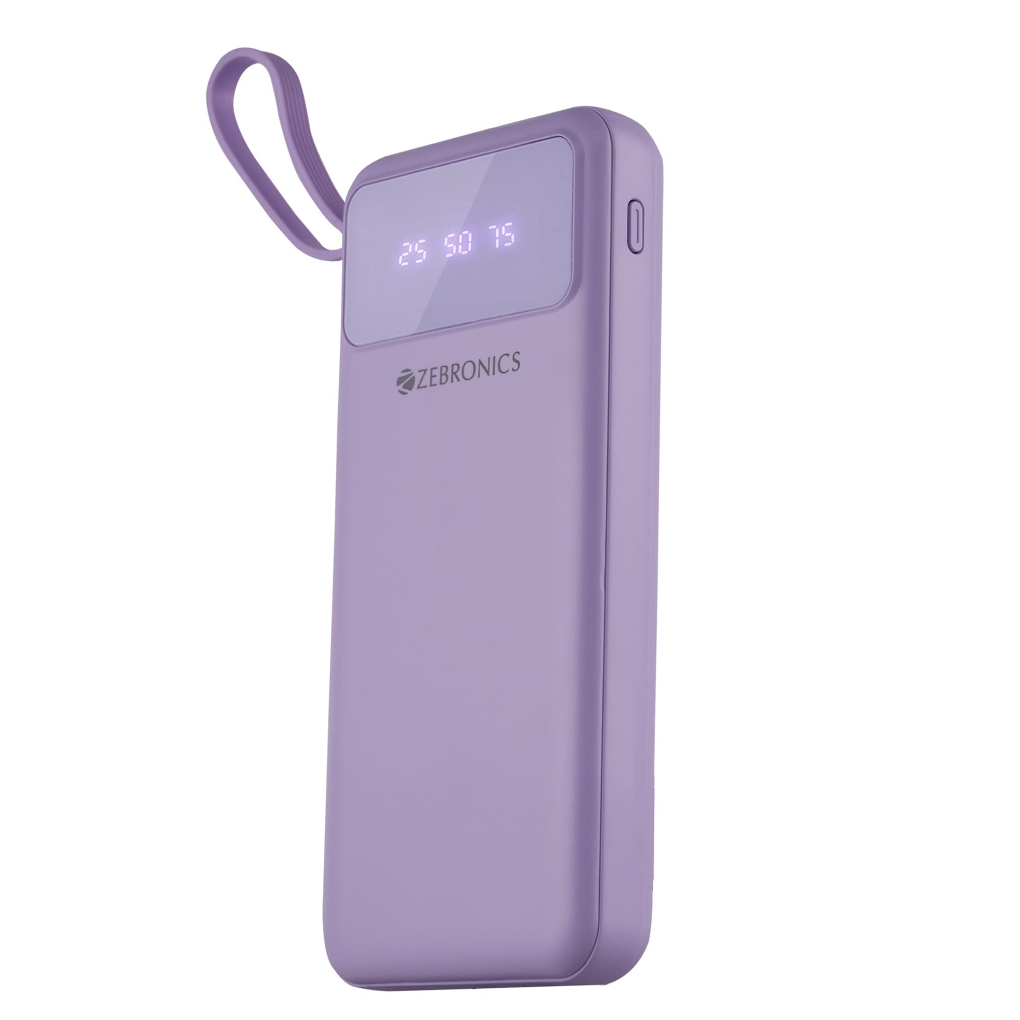 ZEBRONICS MB10000S6 (V1) Power Bank, 10000 mAh, 12W, 5 x Outputs - Dual USB A | Type C | Micro USB | Lightning, Built in I/O Cables, Percentage Display, Carry Loop, Made in India (Lavender)