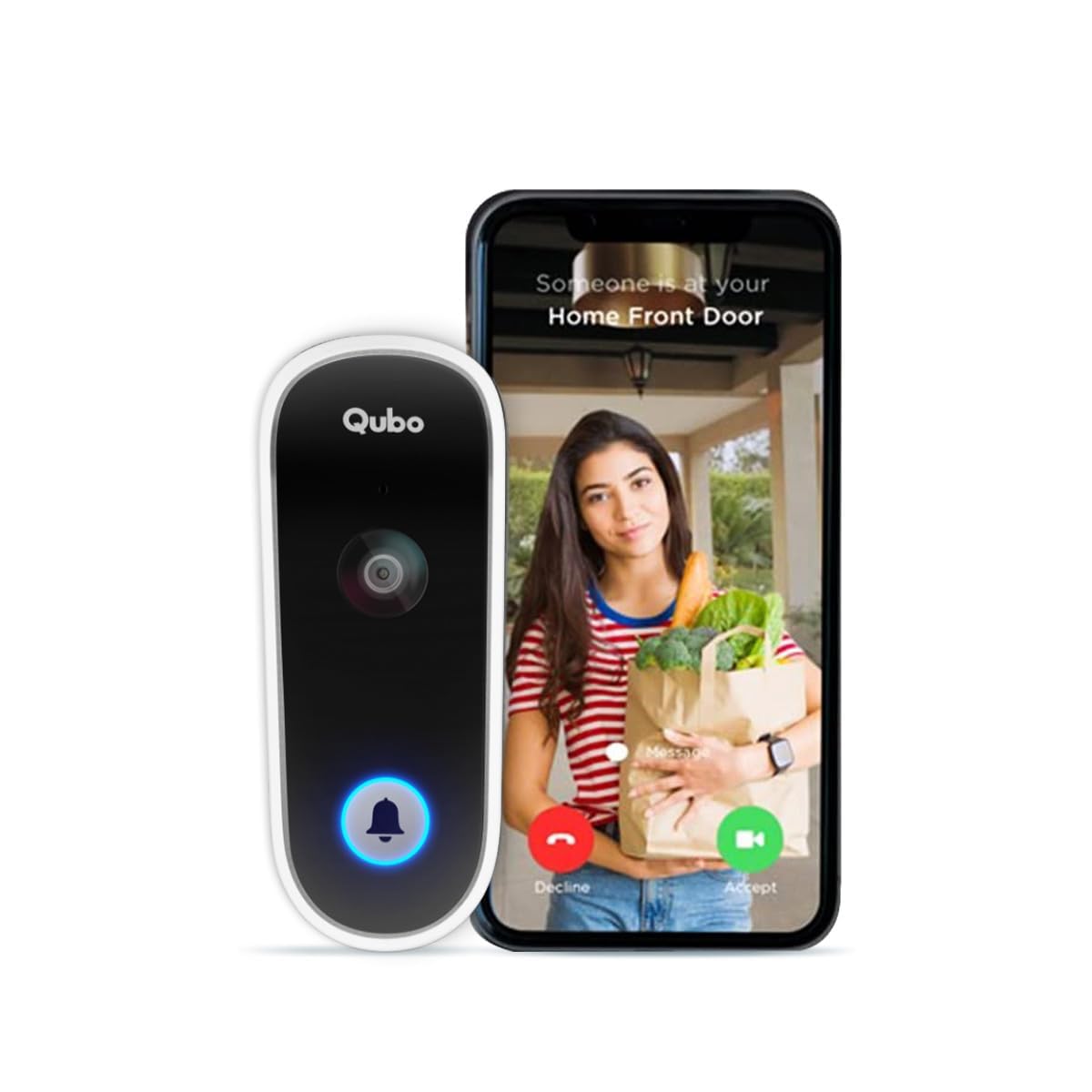 Qubo Smart WiFi Video Doorbell (White) from Hero Group | Instant Visitor Video Call | Intruder Alarm System | Easy Plug & Play AC Chime | 2-Way Talk | 1080P FHD Camera | Night Vision