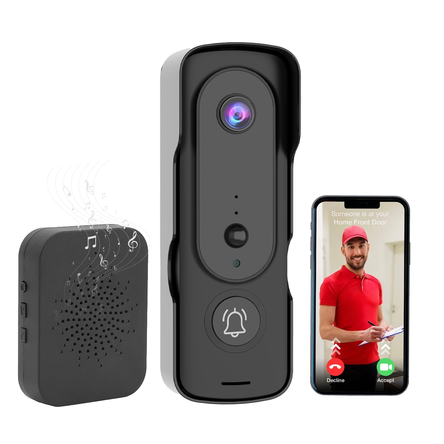 trenzu Smart WiFi Video Doorbell | Wireless Front Ring Door Bell with 5MP Camera | Visitor Video Calling Bell, 2-Way Talk Speaker | AI Motion Detection, Night Vision | Alexa & OK Google | Plug & Play