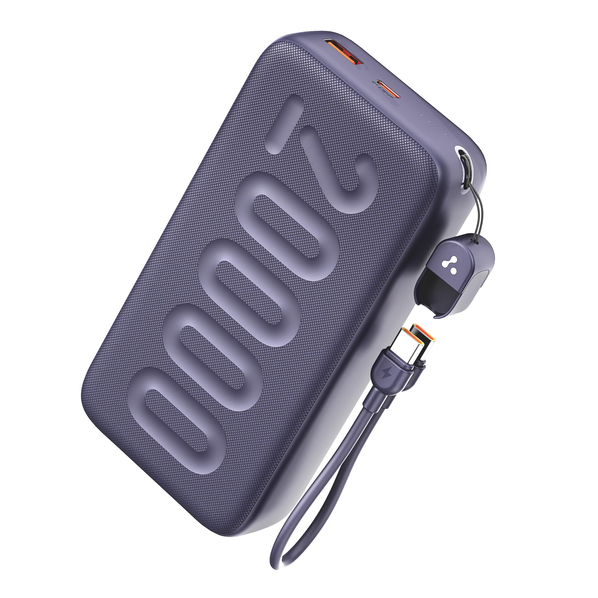 Ambrane 20000mAh Powerbank with in-Build Type C Cable, 22.5W Fast Charging, USB & Type C Output, Power Delivery, Quick Charge for iPhone, Android Mobile & Tablets, Earbuds, (Stylo N20, Purple)