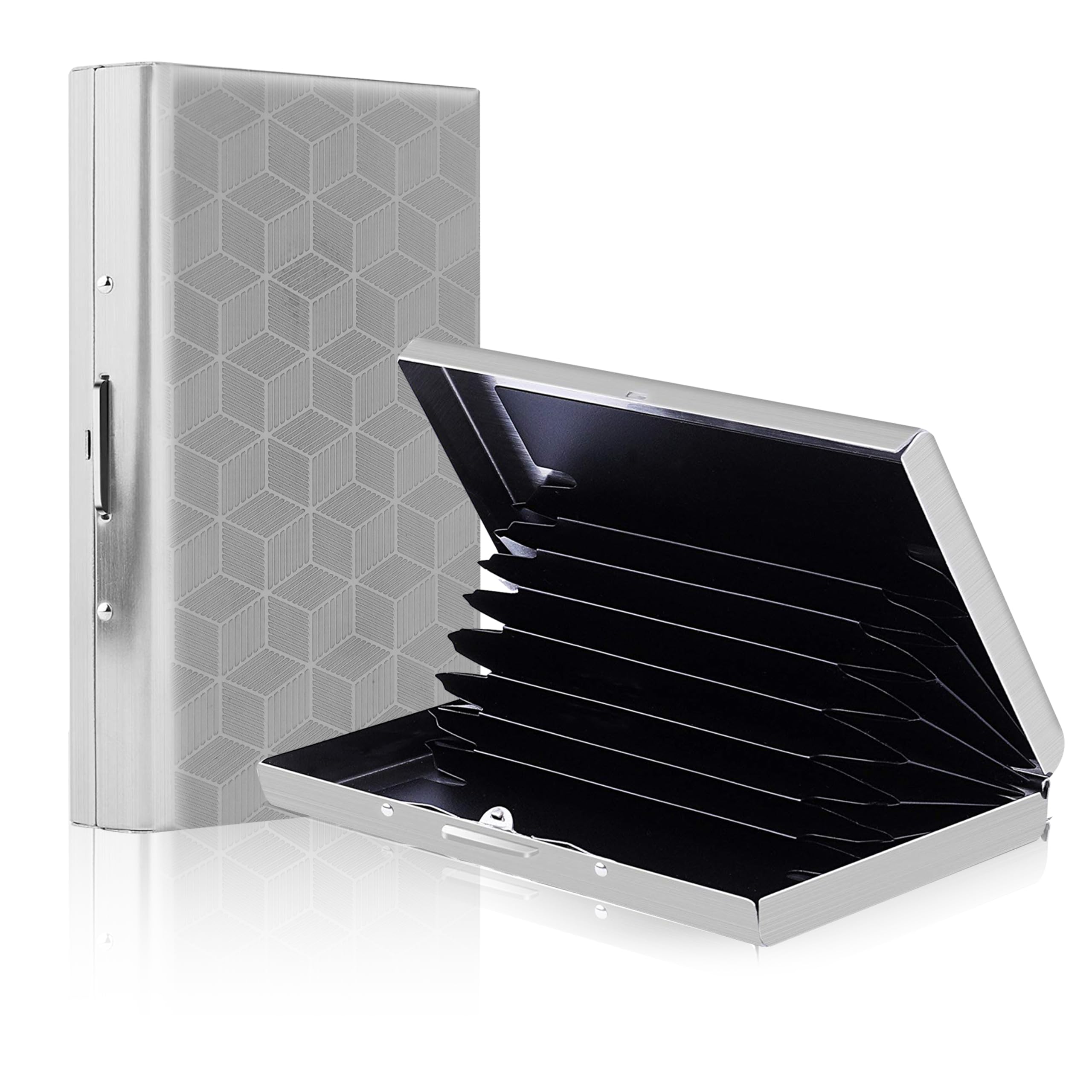 Storite 8 Slots Block Pattern RFID Protected Metal Credit/Debit/ATM Card Holder Case Wallet for Men & Women (Silver-9.5 x 6.5 x 1.5 cm)