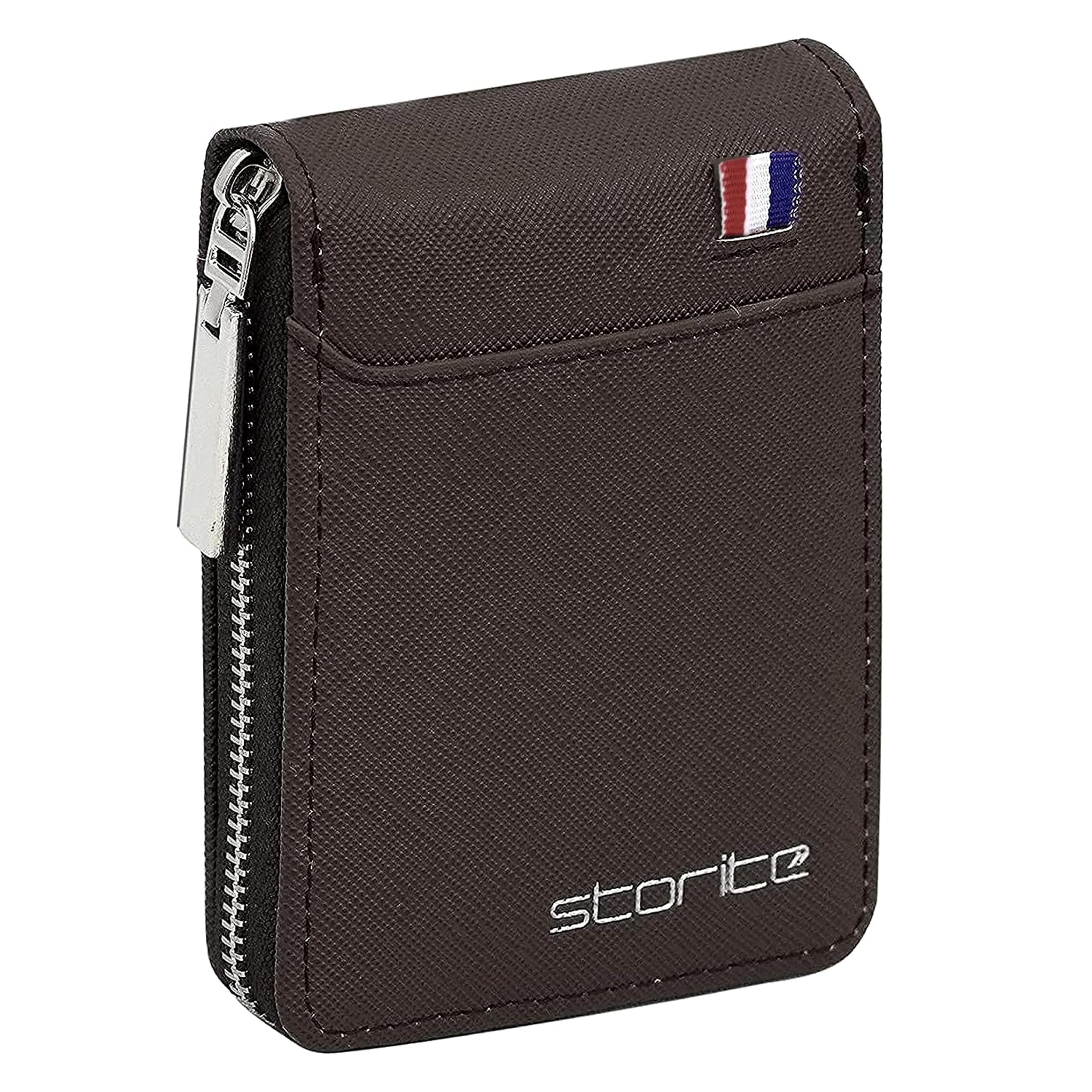 Storite PU Leather 9 Slot Vertical Credit Debit Card Holder Money Wallet Zipper Coin Purse for Men Women (Chocolate Brown - 11.5 x 2 x 8 cm)