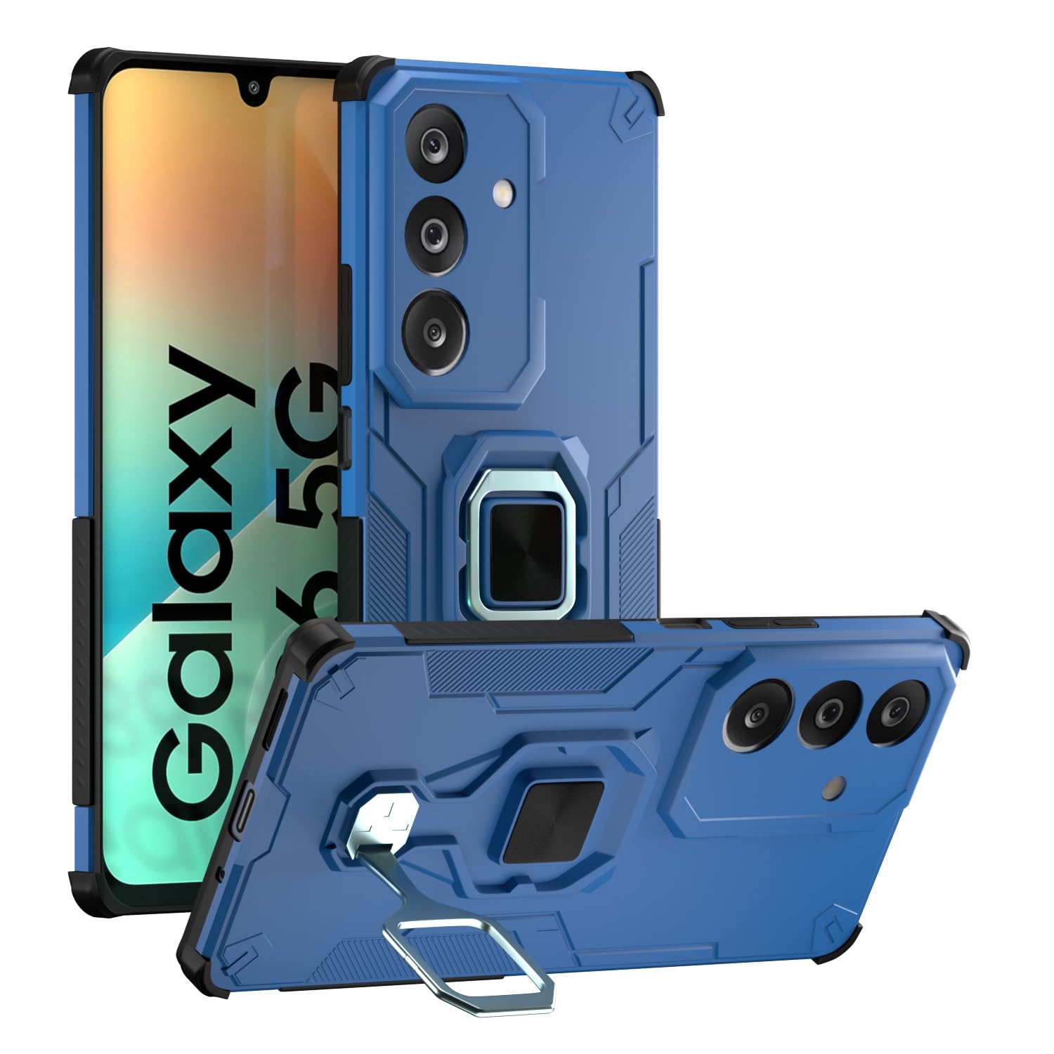 Pikkme Back Cover for Samsung Galaxy M36 5G Tough Armor 360° Camera Protection Raised Edges & Kickstand Bumper Case (Blue)