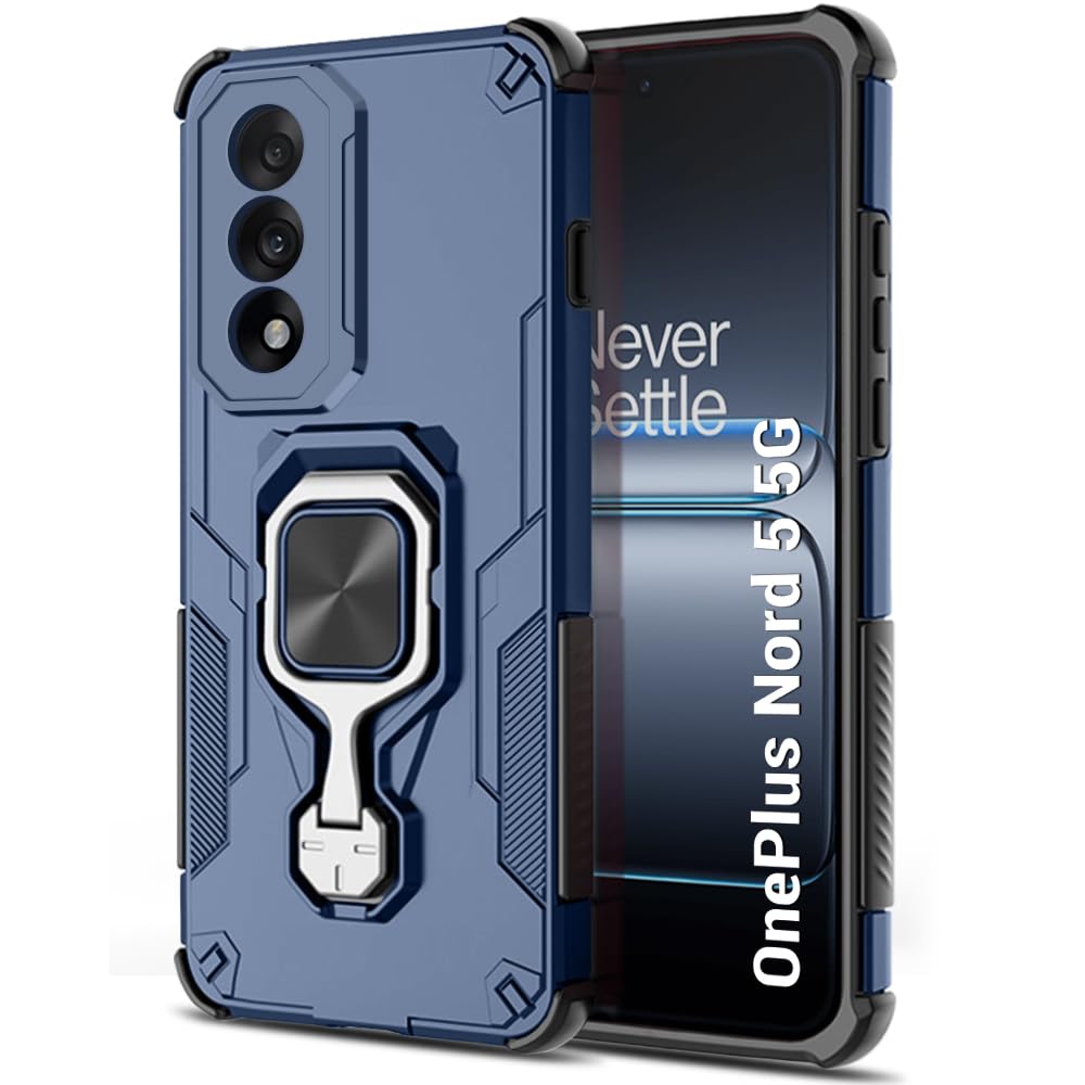TheGiftKart Tough Armor Bumper Back Case Cover for OnePlus Nord 5 5G | Ring Holder & Kickstand in-Built | 360 Degree Protection Back Case Cover for OnePlus Nord 5 5G (PC & TPU, Blue)