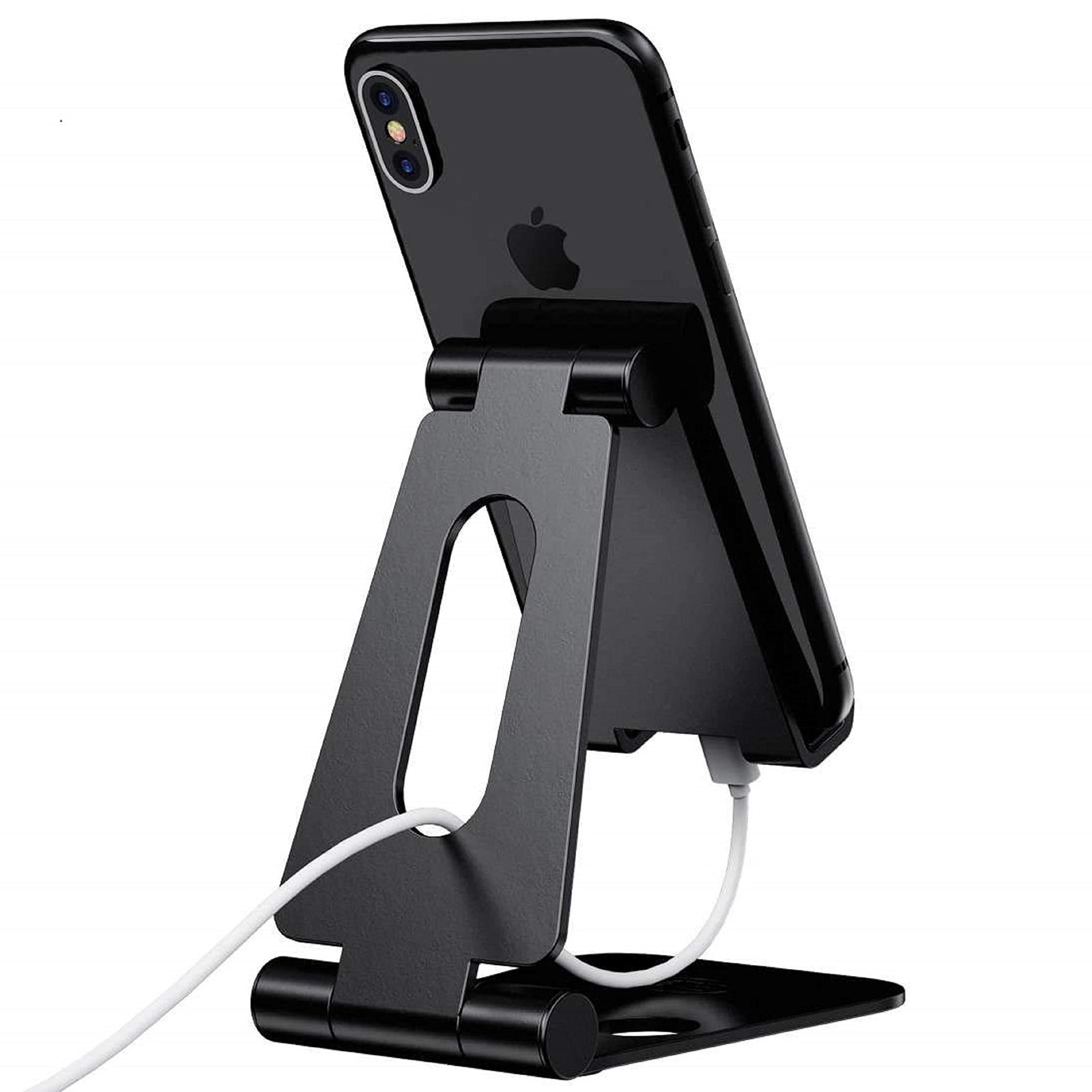 ELV Aluminum Adjustable Mobile Phone Foldable Holder Tabletop Stand, Dock Mount for All Smartphones, Tabs, Kindle, iPad (Black)