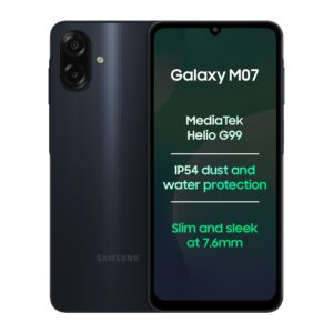 Refurbished Samsung Galaxy M07 Mobile (Black, 4GB RAM, 64GB Storage) | MediaTek Helio G99 | AnTuTu 624K | IP54| 50MP Camera | 7.6mm Slim | 5000mAh Battery | 25W Fast Charging | 6 Gen OS Upgrades | Without Charger